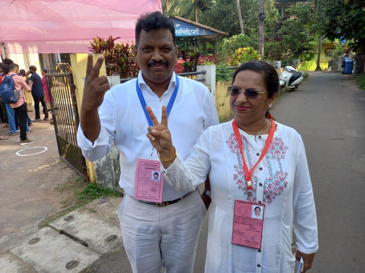 Congress' Michael Lobo and wife vote in Calagute. (ANI)&nbsp;