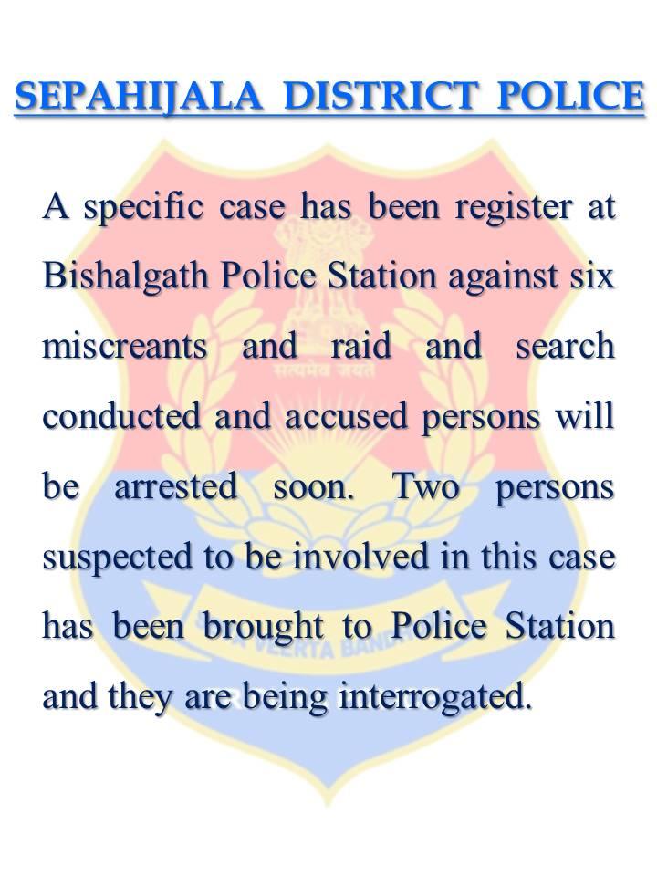 Sepahijla district police issued a statement on poll violence. (Twitter)