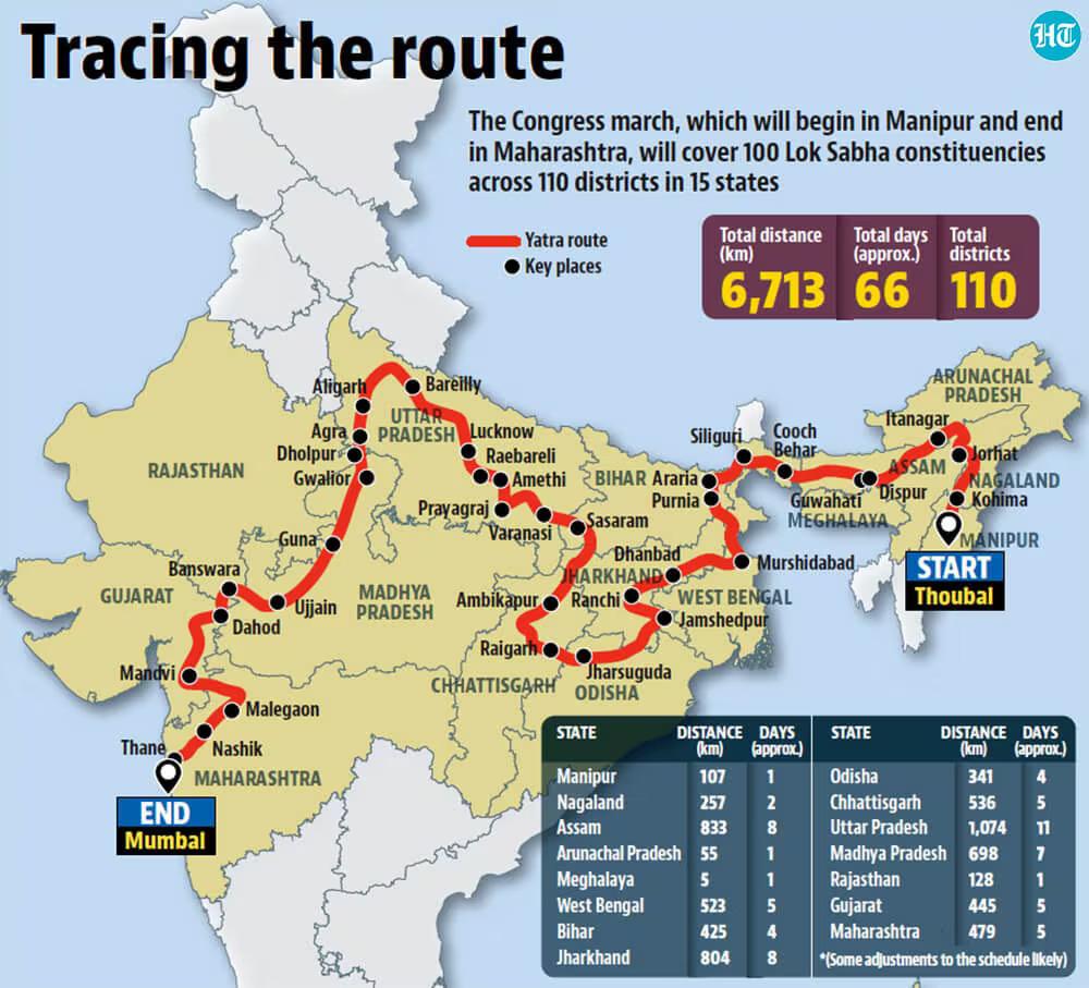 Bharat Jodo Nyay Yatra route