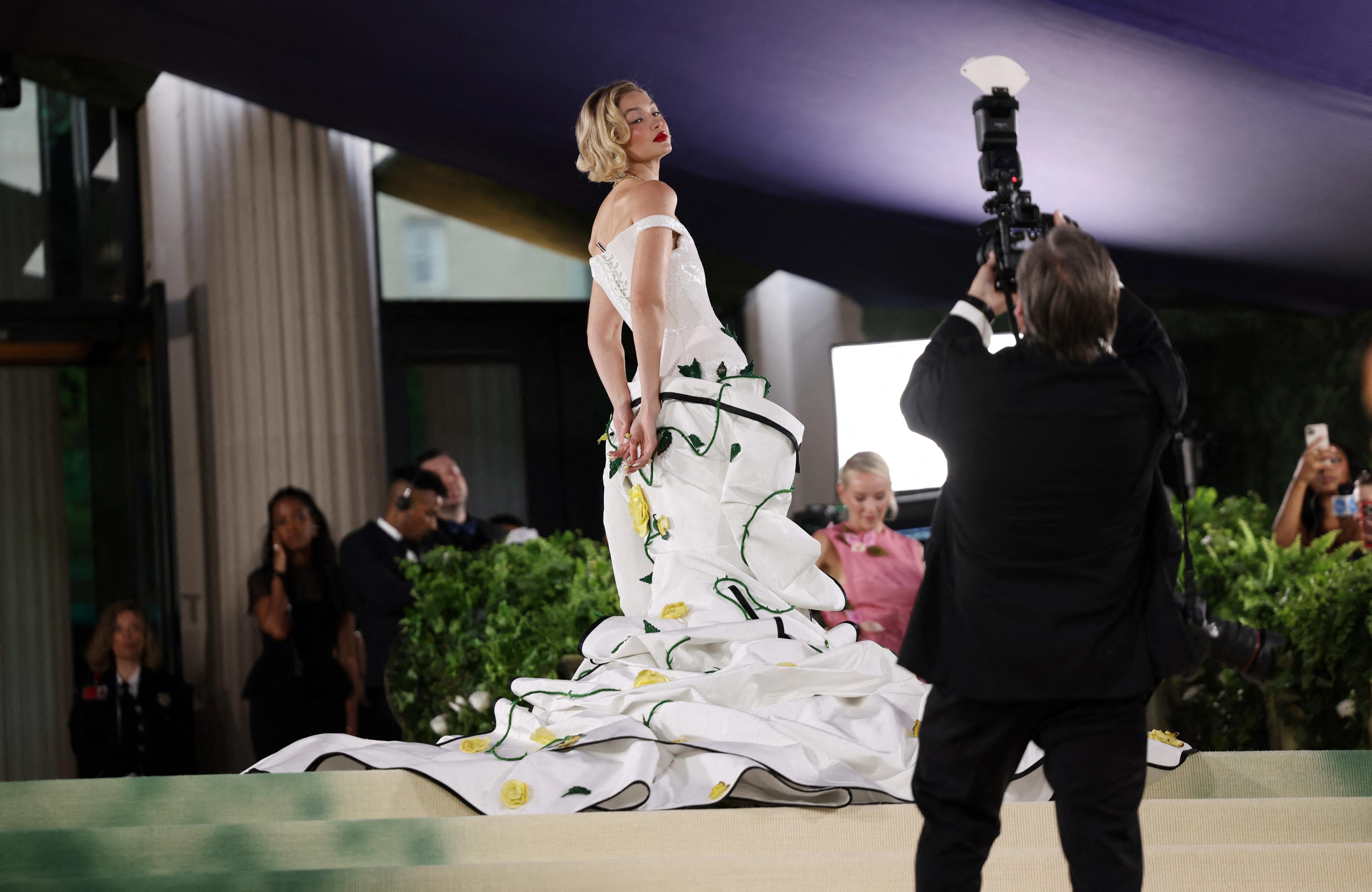 Gigi Hadid poses at the Met Gala. (REUTERS)
