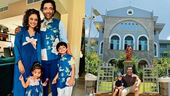 Robin Uthappa with Sheetal, Trinity Thea and Neale Nolan; (right) at his alma mater, St Joseph’s Boys High School with Neale.