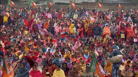 BJP workers at a party programme addressed by Leader of Opposition in West Bengal Assembly and party leader Suvendu Adhikari. (PTI File Photo) BJP workers at a party programme addressed by Leader of Opposition in West Bengal Assembly and party leader Suvendu Adhikari. (PTI File Photo)