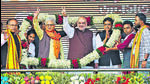 Union minister Amit Shah with Tripura chief minister Manik Saha (on his right) at a ‘Vijay Sankalp Rally’ at Charilam in the state’s Sepahijala district on Sunday. (PTI) Union minister Amit Shah with Tripura chief minister Manik Saha (on his right) at a ‘Vijay Sankalp Rally’ at Charilam in the state’s Sepahijala district on Sunday. (PTI)