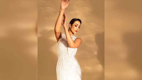 Malaika Arora's gown features designer Gaurav Gupta's signature dramatic ruffle detailing with ivory embellishments. (Instagram/@malaikaaroraofficial)