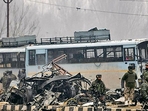 Security forces at the site of the Pulwama terror attack on February 14, 2019, in Srinagar.(Waseem Andrabi/HTFILE) Security forces at the site of the Pulwama terror attack on February 14, 2019, in Srinagar.(Waseem Andrabi/HTFILE)