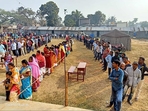 Voters wait in the queue to cast their votes at the polling booth for the Tripura Assembly Elections 2023, on Thursday.(Spokesperson ECI Twitter) Voters wait in the queue to cast their votes at the polling booth for the Tripura Assembly Elections 2023, on Thursday.(Spokesperson ECI Twitter)