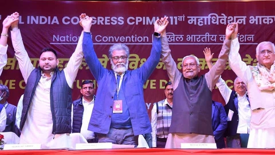 Bihar CM Nitish Kumar at the CPI-ML convention in Patna on Saturday. (Santosh Kumar) Bihar CM Nitish Kumar at the CPI-ML convention in Patna on Saturday. (Santosh Kumar)