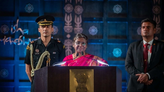 President Droupadi Murmu at the Mahashivaratri programme in Coimbatore, Tamil Nadu, Saturday. President Droupadi Murmu at the Mahashivaratri programme in Coimbatore, Tamil Nadu, Saturday.