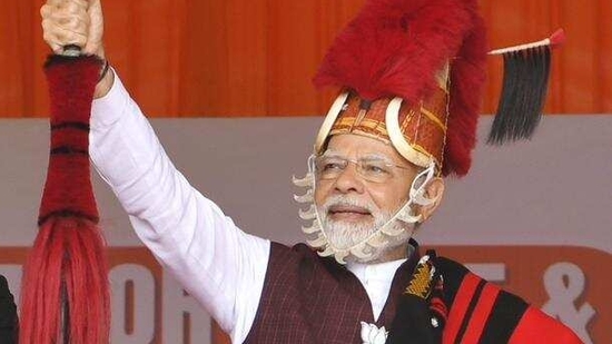 Nagaland: PM Modi at an election rally in Dimapur on Friday.