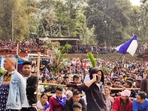 Meghalaya election 2023: Winners' list: Supporters of various parties gather outside a counting centre awaiting results of Meghalaya Assembly elections, in Ri Bhoi district.(PTI) Meghalaya election 2023: Winners' list: Supporters of various parties gather outside a counting centre awaiting results of Meghalaya Assembly elections, in Ri Bhoi district.(PTI)