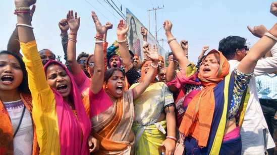 According to exit poll projections, the BJP, which created history in 2018 by wresting the state from the Left, was ahead of its rivals. (PTI)