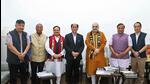 BJP National President JP Nadda, Assam Chief Minister Himanta Biswa Sarma and Nagaland Chief Minister Neiphiu Rio meet with Union Home Minister Amit Shah, in New Delhi on Monday. (AN) BJP National President JP Nadda, Assam Chief Minister Himanta Biswa Sarma and Nagaland Chief Minister Neiphiu Rio meet with Union Home Minister Amit Shah, in New Delhi on Monday. (AN)