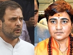 Congress leader Rahul Gandhi and BJP MP Pragya Thakur. Congress leader Rahul Gandhi and BJP MP Pragya Thakur.