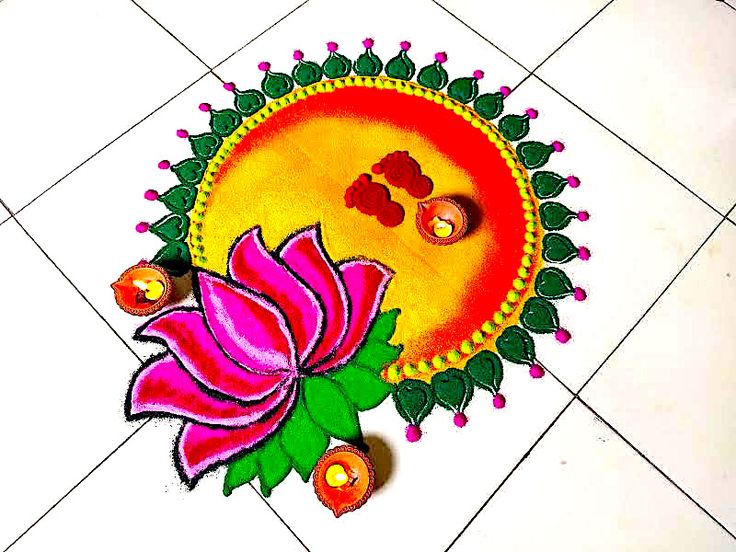 On the second day, create a rangoli design inspired by the lotus flower.(pinterest) On the second day, create a rangoli design inspired by the lotus flower.(pinterest)