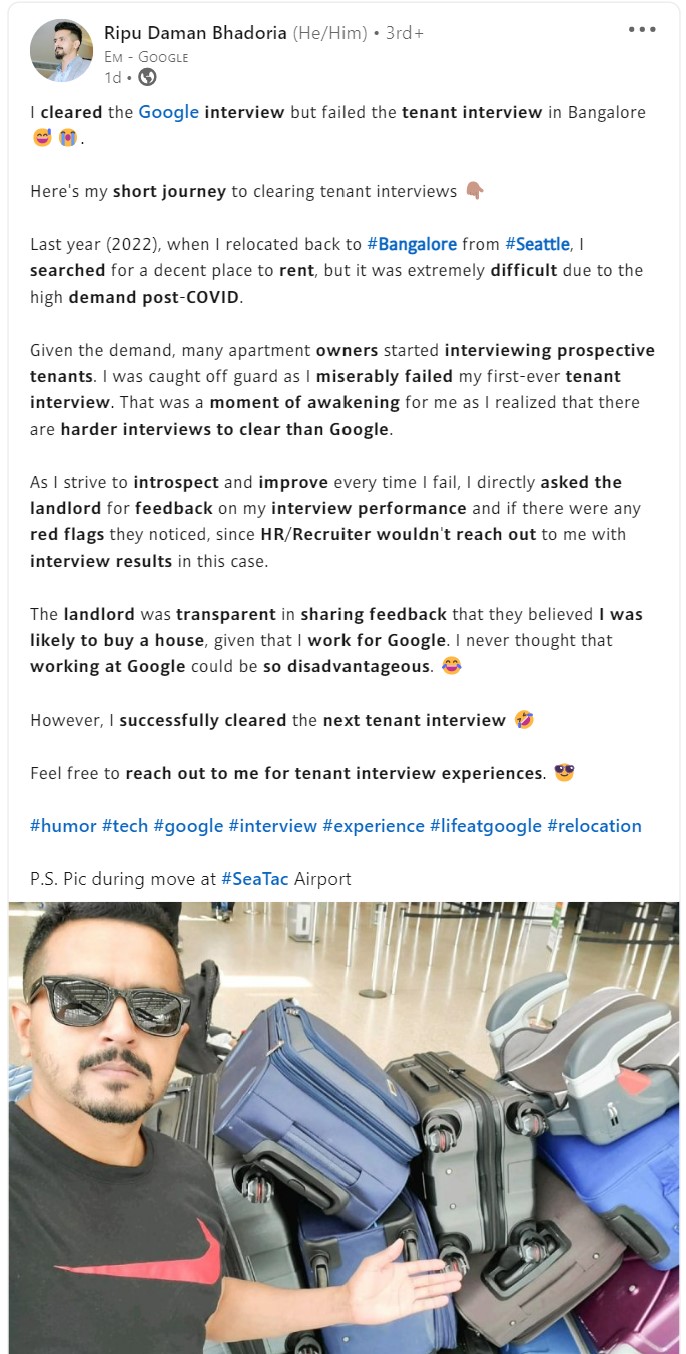 A screengrab of Ripu Daman Bhadoria's LinkedIn post. (LinkedIn/ripubhadoria) A screengrab of Ripu Daman Bhadoria's LinkedIn post. (LinkedIn/ripubhadoria)