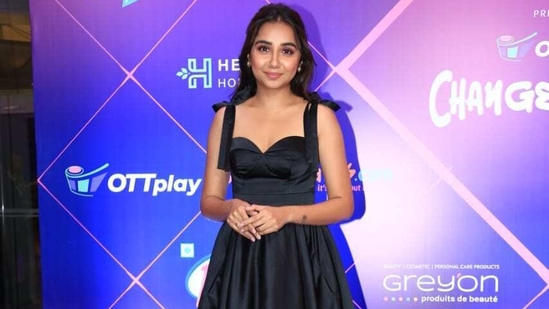 Prajakta Koli, who was last seen in the film JugJugg Jeeyo, won the Creator of the Year award at the OTTPlay ChangeMakers Awards held in Mumbai on Sunday. (Varinder Chawla)