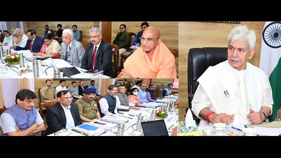 Jammu and Kashmir LG Manoj Sinha on Friday discussed arrangements for this year’s Shri Amarnath Yatra at the 44th meeting of Shri Amarnathji Shrine Board (SASB) at Raj Bhawan here (HT Photo) Jammu and Kashmir LG Manoj Sinha on Friday discussed arrangements for this year’s Shri Amarnath Yatra at the 44th meeting of Shri Amarnathji Shrine Board (SASB) at Raj Bhawan here (HT Photo)