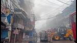 Fire fighters dousing the flames at Nehru Complex in Chowk locality of Prayagraj on Saturday morning. (HT Photo) Fire fighters dousing the flames at Nehru Complex in Chowk locality of Prayagraj on Saturday morning. (HT Photo)