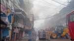 The fire that broke out at Nehru Complex in Chowk locality of Prayagraj on Saturday. (HT Photo) The fire that broke out at Nehru Complex in Chowk locality of Prayagraj on Saturday. (HT Photo)
