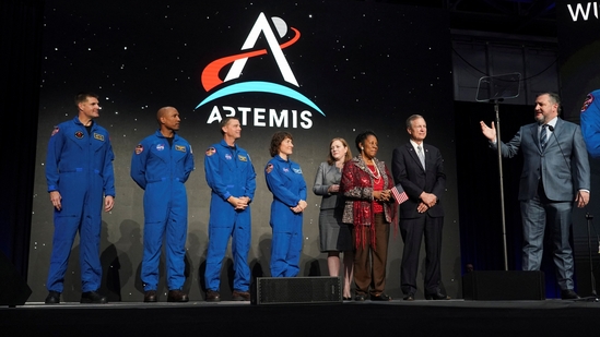 U.S. Senator Ted Cruz speaks while standing next to the crew of the Artemis II space mission to the moon and back during an event of NASA in Houston, Texas, U.S., April 3, 2023. (REUTERS)