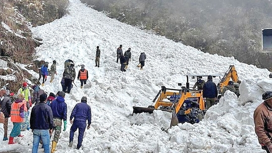 Rescue team members search for survivors after an avalanche in Sikkim on Tuesday. (REUTERS) Rescue team members search for survivors after an avalanche in Sikkim on Tuesday. (REUTERS)