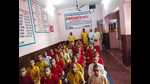 Students studying Sanskrit at a Sanskrit School in Prayagraj. (HT Photo) Students studying Sanskrit at a Sanskrit School in Prayagraj. (HT Photo)