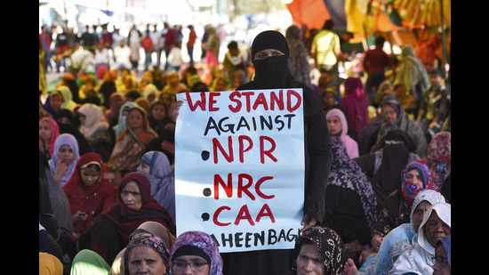 Protests against NPR, NRC and CAA in New Delhi on 26 February 2020. (Burhaan Kinu/HT PHOTO) Protests against NPR, NRC and CAA in New Delhi on 26 February 2020. (Burhaan Kinu/HT PHOTO)