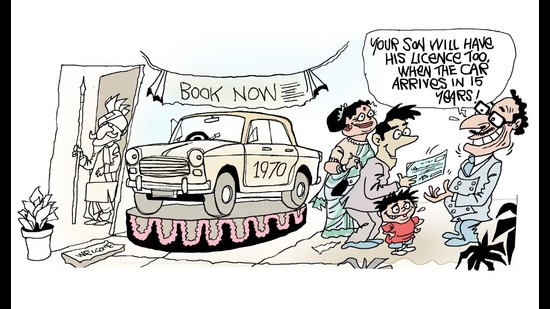 There are Midnight’s Children alive today who grew up in an India we wouldn’t recognise. To name just one material difference, the wait for a new car in the 1970s was 15 years. (HT Illustration: Jayanto Banerjee) There are Midnight’s Children alive today who grew up in an India we wouldn’t recognise. To name just one material difference, the wait for a new car in the 1970s was 15 years. (HT Illustration: Jayanto Banerjee)