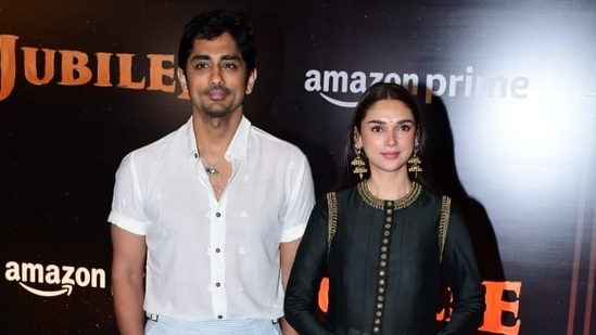 Actor Siddharth accompanied rumoured girlfriend and actor Aditi Rao Hydari at the Jubilee screening. She plays the female lead in the web series. (Varinder Chawla)