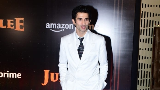 Sidhant Gupta, who plays Jay Khanna in Jubilee, was spotted in an old-fashioned white suit and wide tie at the screening of the web show. (Varinder Chawla)