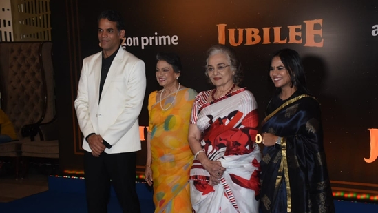 Jubilee director Vikramaditya Motwane joins veteran actors Tanuja and Asha Parekh for a picture at the show screening on Thursday. (Varinder Chawla)