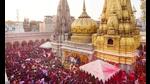 Devotees throng the Kashi Vishwanath temple on the occasion of Rangbhari Ekadashi, in Varanasi, on March 3, 2023. (PTI Photo) Devotees throng the Kashi Vishwanath temple on the occasion of Rangbhari Ekadashi, in Varanasi, on March 3, 2023. (PTI Photo)