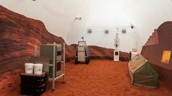 Instruments are seen inside the Mars landscape simulation area at Mars Dune Alpha, NASA's simulated Mars habitat.(Reuters)