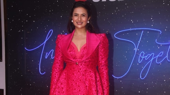 Divyanka Tripathi attended the Jio Studios event in a non-formal pink pantsuit. Her upcoming web original The Magic of Shiri was announced at the event. (Varinder Chawla)