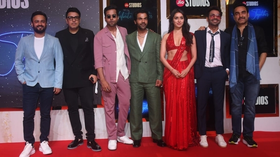 Producer Dinesh Vijan, Abhishek Banerjee, Rajkummar Rao, Shraddha Kapoor, Aparshakti Khurana and Pankaj Tripathi marked their presence at the event to make an official announcement of Stree 2. (Varinder Chawla)