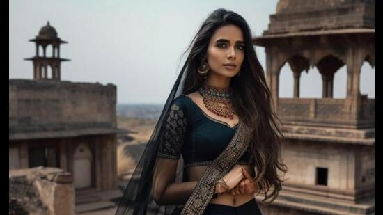 AI generated model, dress, design and location by fashion designer Gunriddh Sial (House of Gulaal) AI generated model, dress, design and location by fashion designer Gunriddh Sial (House of Gulaal)