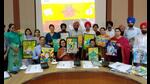 Ludhiana district administration officials displaying the artwork received by students. (HT Photo) Ludhiana district administration officials displaying the artwork received by students. (HT Photo)