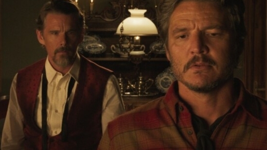 Ethan Hawke and Pedro Pascal in Strange Way of Life. Ethan Hawke and Pedro Pascal in Strange Way of Life.