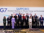 G-7 ministers on climate, energy and environment pose for a photo during its photo session in Sapporo, northern Japan, Saturday, April 15, 2023.(AP) G-7 ministers on climate, energy and environment pose for a photo during its photo session in Sapporo, northern Japan, Saturday, April 15, 2023.(AP)