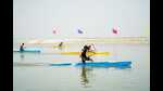 The district administration organised a trial of canoeing, kayaking and roving events, upstream, on Sunday (HT Photo) The district administration organised a trial of canoeing, kayaking and roving events, upstream, on Sunday (HT Photo)