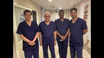 (From left) Dr Uttam Mete, Dr Rajesh Ahlawat, Dr Sudeep Bodduluri and Dr Shanky Singh who are part of PGIMER’s robotic renal transplant team. (HT Photo) (From left) Dr Uttam Mete, Dr Rajesh Ahlawat, Dr Sudeep Bodduluri and Dr Shanky Singh who are part of PGIMER’s robotic renal transplant team. (HT Photo)