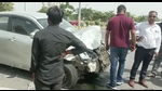 Four including 2 minor girl students injured in car-school van collision in Lucknow on Thursday. (HT) Four including 2 minor girl students injured in car-school van collision in Lucknow on Thursday. (HT)