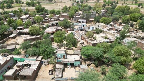 Drone footage of a village in Nuh district. (HT Photo) Drone footage of a village in Nuh district. (HT Photo)