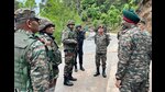 Northern Command chief Lt Gen Upendra Dwivedi on Saturday visited the Poonch terror attack site and reviewed the ongoing operations at ground zero. (HT Photo) Northern Command chief Lt Gen Upendra Dwivedi on Saturday visited the Poonch terror attack site and reviewed the ongoing operations at ground zero. (HT Photo)