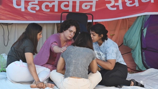 Priyanka Gandhi Vadra on Saturday expressed solidarity with the Indian wrestlers protesting against Singh by meeting them at Jantar Mantar in Delhi. Demanding that the police show the FIR copy, Gandhi said that she has no ‘expectations’ from Prime Minister Narendra Modi, as he is yet to react to the allegations against the BJP leader. “No one is aware of what is there in the FIR which has been lodged. Why they are not showing it? When these wrestlers win medals we all tweet and feel proud but today they are sitting on road and not getting justice. And I am not able to understand why the govt is saving him (Brij Singh)?” asked Gandhi, who also called for the ouster of Singh. (Photos by RajkRaj)