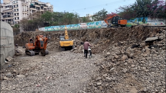 The slope reduction work underway at NIBM. (HT PHOTO) The slope reduction work underway at NIBM. (HT PHOTO)