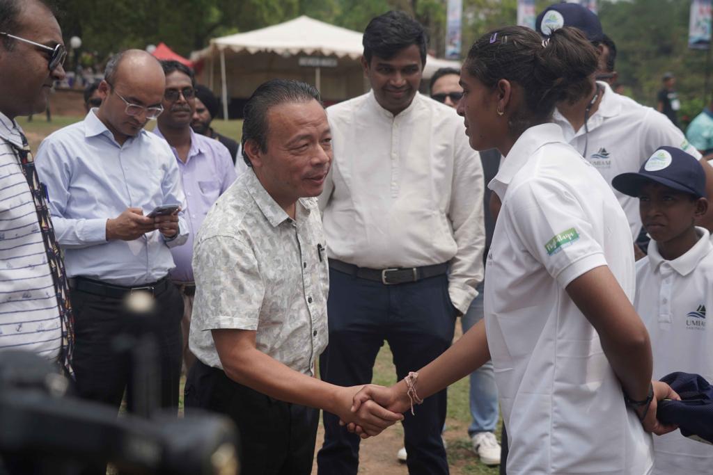 Minister of Tourism, Paul Lyngdoh meets participants on the first day of Northeast Regatta 2023.(Atharva Shrivastava) Minister of Tourism, Paul Lyngdoh meets participants on the first day of Northeast Regatta 2023.(Atharva Shrivastava)
