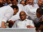 Sharad Pawar announced his exit for the post of the party supremo at the launch of his autobiography which too contains explosive revelations about Maharashtra politics.(Praful Gangurde/ HT photo) Sharad Pawar announced his exit for the post of the party supremo at the launch of his autobiography which too contains explosive revelations about Maharashtra politics.(Praful Gangurde/ HT photo)
