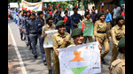 NCC cadets and school students take part in a voter awareness rally taken out ahead of the first phase of the civic polls, in Lucknow on Tuesday (HT Photo) NCC cadets and school students take part in a voter awareness rally taken out ahead of the first phase of the civic polls, in Lucknow on Tuesday (HT Photo)