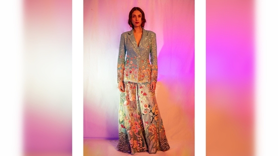 Aditi Rao Hydari's outfit comes with a blazer and flared pants featuring floral prints. (Instagram/@aditiraohydari)